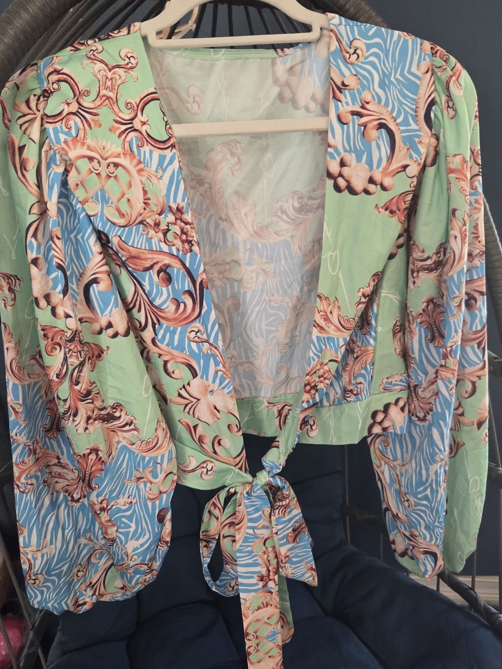 Printed Tie-Front Women's Jacket - Mint & Blue Floral W Matching Shorts